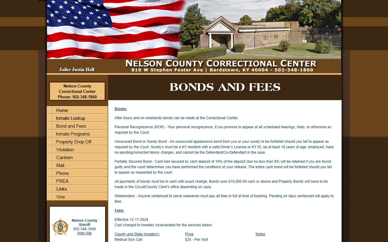 Nelson County Correctional Center inmate fee schedule